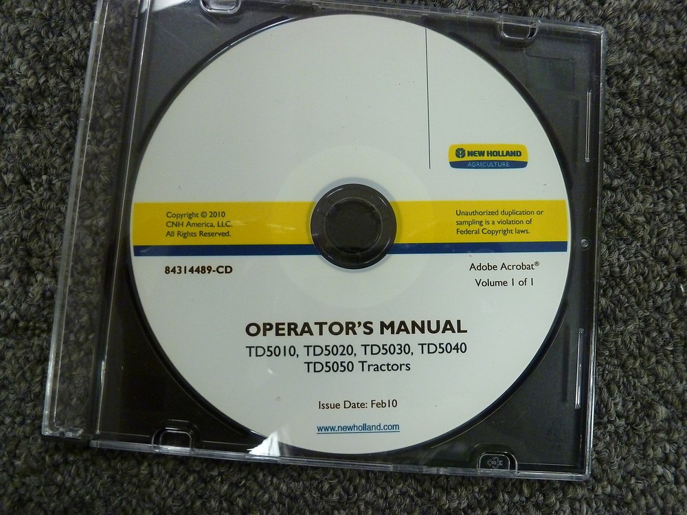 New Holland TD5010 TD5020 TD5030 TD5040 TD5050 Tractor Owner Operator Manual CD