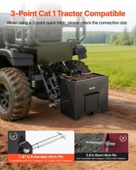 VEVOR Ballast Box 3 Point Category 1 Tractor Quick Tach Hitch 3.2ft³ 800lb Black