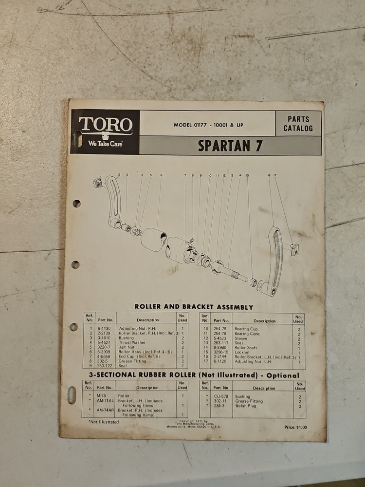 Vintage 1971 TORO Spartan 7 Mower Parts Catalog