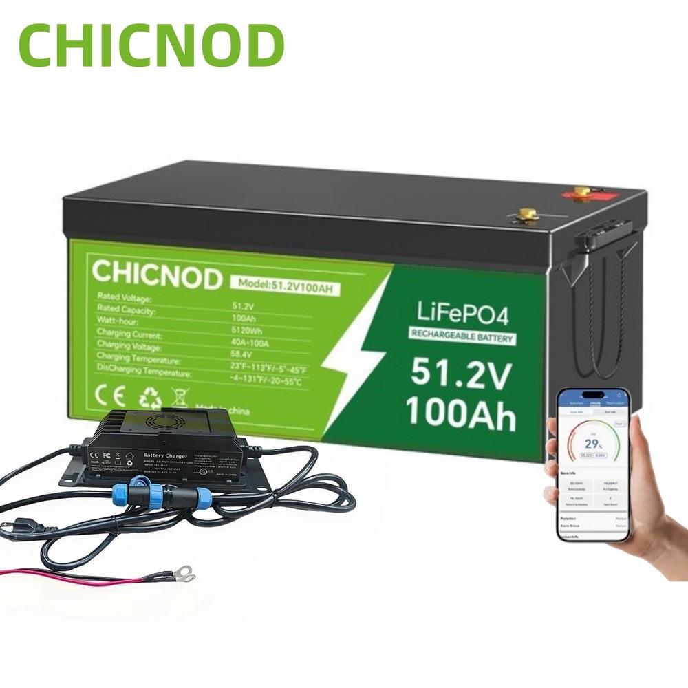 Bluetooth 48V 100Ah Lithium LiFePO4 Battery Golf Cart BMS + 58.4V 20A Charger