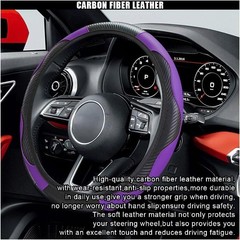 15 Inch Carbon Fiber Leather Steering Wheel Cover, Anti-Slip Bre Color: Purple