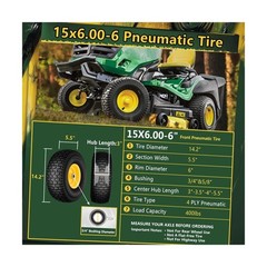 15×6.00-6 Tire and Wheel Assembly (2 Pack),Replacement Riding Lawn Mower Fron…