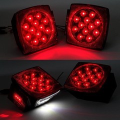 Trailer Lights, 2Pcs Square Red Led Rear Combination Tail Ligh Color: Red Lens