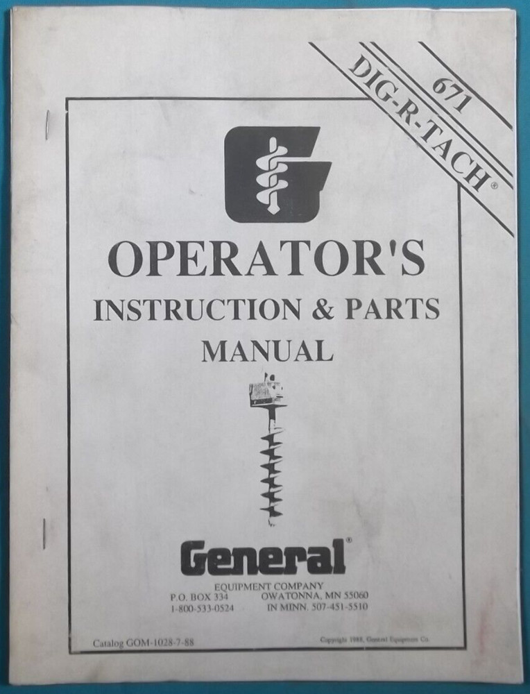 GENERAL 671 DIG-R-TACH POST HOLE DIGGER PART OPERATION & MAINTENANCE MANUAL BOOK
