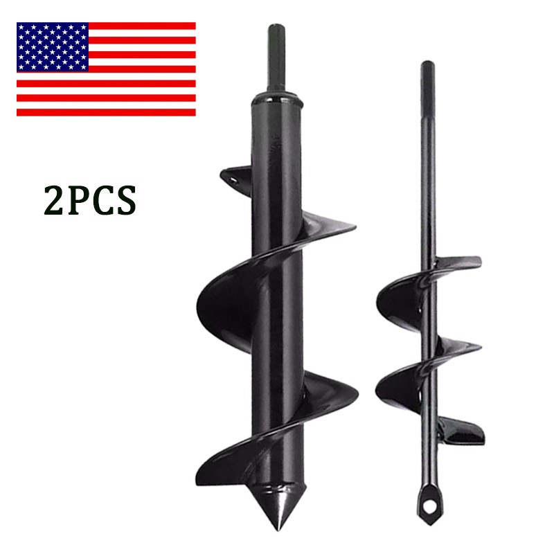 2pcs Auger Drill Bit for Planting Solid Shaft Garden Plant Flower Bulb Spiral