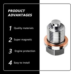Magnetic Oil Drain Plug M16x1.5 Stainless Steel with 5 Copper Cr Size: M16×1.5