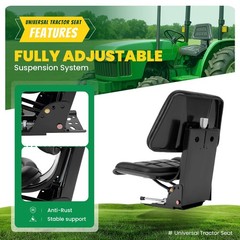 Black Universal Suspension Tractor Seat For John Deere Massey Ferguson Ford