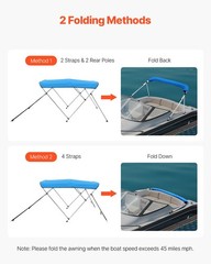 3 Bow Boat Bimini Tops, 600D Polyester Canopy with Aluminum Alloy Frame, Waterpr