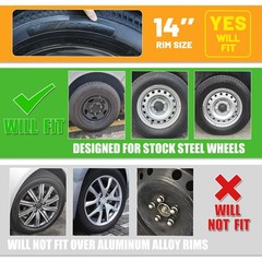 14 Inch Universal Black Matte Hubcaps Set of 4 Snap-On ABS&PC Wheel Rim Covers