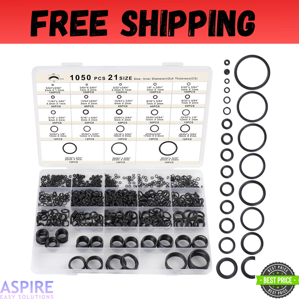 21 Size Rubber O Ring Set,1050 Pcs Black Small O Rings Assortment Kits,Assort…