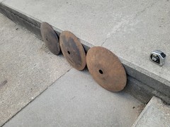 3 Vintage Disc Blades 16″ inch, Hole 1-1/2″ Steampunk Industrial Farm Implement