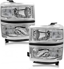 2014-2015 Chevy Silverado 1500 Headlights Assembly Chrome & Clear Left Right Set
