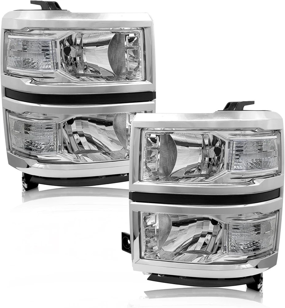 2014-2015 Chevy Silverado 1500 Headlights Assembly Chrome & Clear Left Right Set