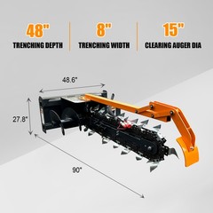 Wolverine 48″ Skid Steer Loader Hydraulic Trencher Attachment 8″ W TCR-12-48H .