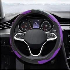 15 Inch Carbon Fiber Leather Steering Wheel Cover, Anti-Slip Bre Color: Purple