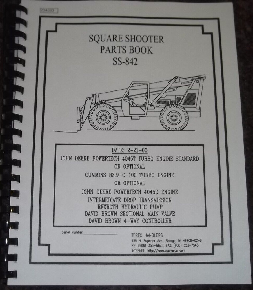 TEREX SQUARE SHOOTER SS-842 TELEHANDLER FORKLIFT PARTS MANUAL BOOK CATALOG