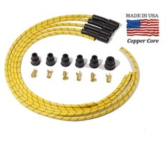 Spark plug wires US Made – Yellow Cloth Braided Copper Core