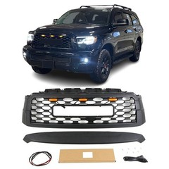 Front Grille for 2010-2021 Sequoia TRD Matte Black with 3 LED Lights