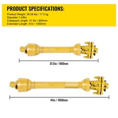 VEVOR PTO Shaft PTO Drive Shaft 1-3/8″x6 Spline w/Slip Clutch Yellow T4 31.5-41″