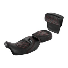 Low-Profile Driver/Pass Seat Chopped Back Pad fits Touring 14-23 RK Red Stitch