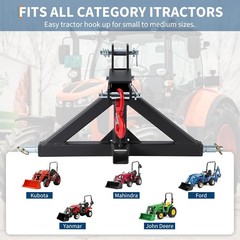 3Pt Trailer Hitch W/ 2” Receiver Drawbar Adapter Towing Hook for Cat 1 Tractor