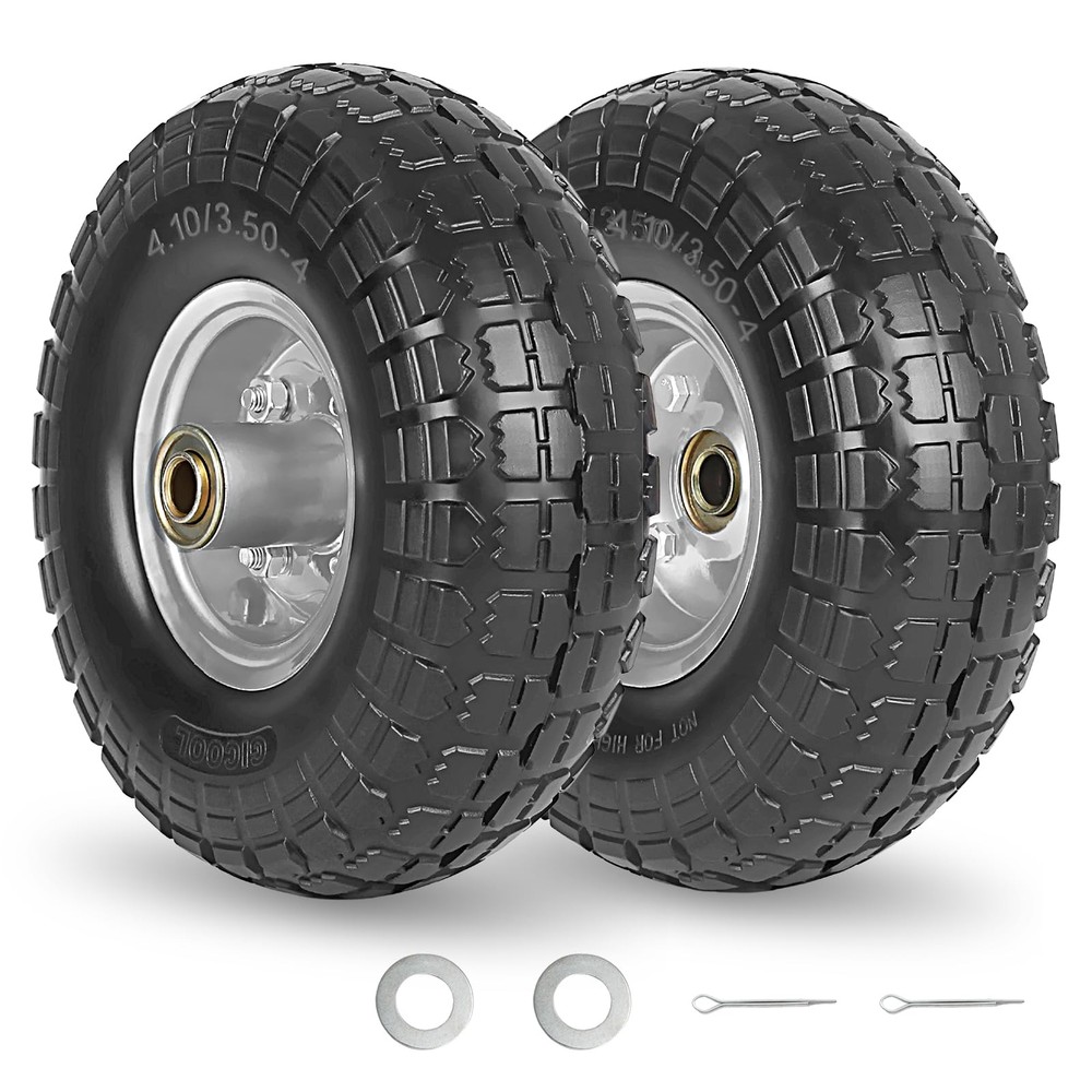 GICOOL 4.10/3.50-4″ Flat Free Tire and Wheel, 10″ Heavy 2 Pack, Grey 2 PCS