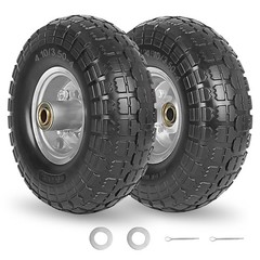 GICOOL 4.10/3.50-4″ Flat Free Tire and Wheel, 10″ Heavy 2 Pack, Grey 2 PCS