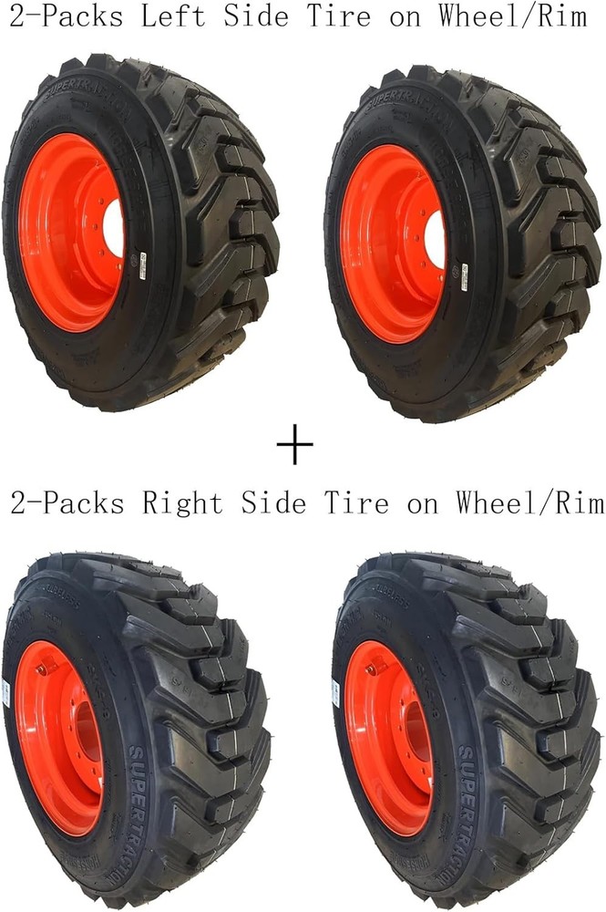 4 New 10-16.5 16PR R-4 Super HD Skid Steer Tires on 16.5×8.25 Orange Steel Rims