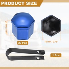 20Pcs 19mm Wheel Lug Nut Cover Bolt Caps Car Tire Nut Cover with Tongs Blue