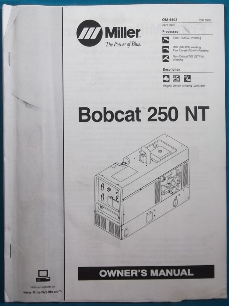 BOBCAT 250-NT WELDER GENERATOR OWNERS OPERATION & MAINTENANCE MANUAL
