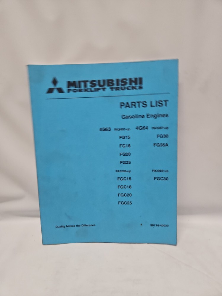 MITSUBISHI FORKLIFT TRUCKS PARTS LIST GASOLINE ENGINES MANUAL 4G63 4G64 FG15 18
