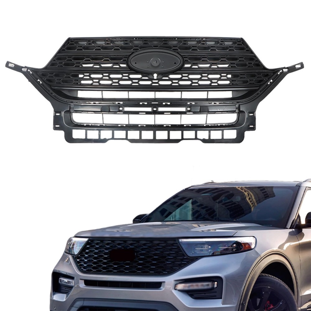 Front Bumper Grille Upper Matte Black Mesh for Explorer 2020-2021
