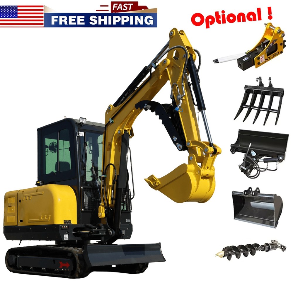 3.5 Ton Kubota 25HP Diesel Mini Excavator Side Swing Boom + Any 2 Attachments