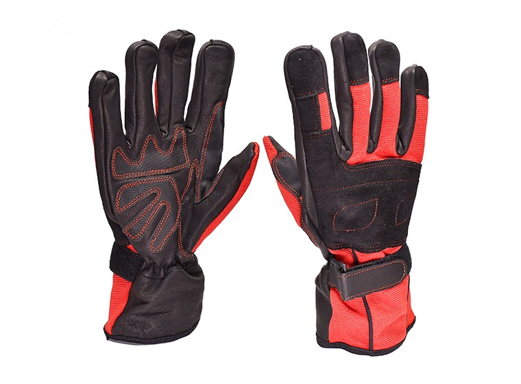 Chainsaw Protective Gloves Large Red/Black Goatskin Leather Winter Lined