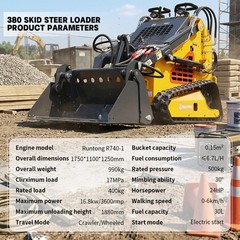 24HP Mini Skid Steer Loader Tracked 3-Pumps Engine w/ Bucket, Fork, Grapple