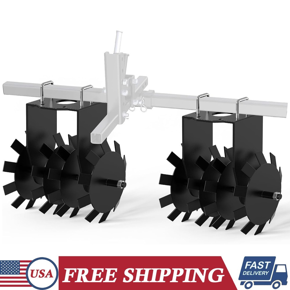 2 PCS ATV UTV Disc Plow Pull Behind Tiller Disc Plough Harrow Black for Tractor
