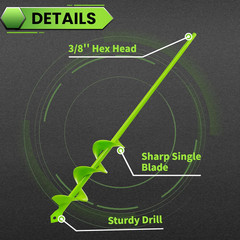 Green Garden Auger Drill Bit for Planting, 1.6″X16.5″ Post Hole Digger & Bulb