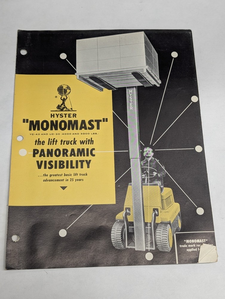 HYSTER MONOMAST SALES LITERATURE BROCHURE INFORMATION FORK LIFT CATALOG