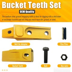 6 Set Bucket Teeth Assembly 6737322Y Bolt on Flush Mount Pin Skid Steer