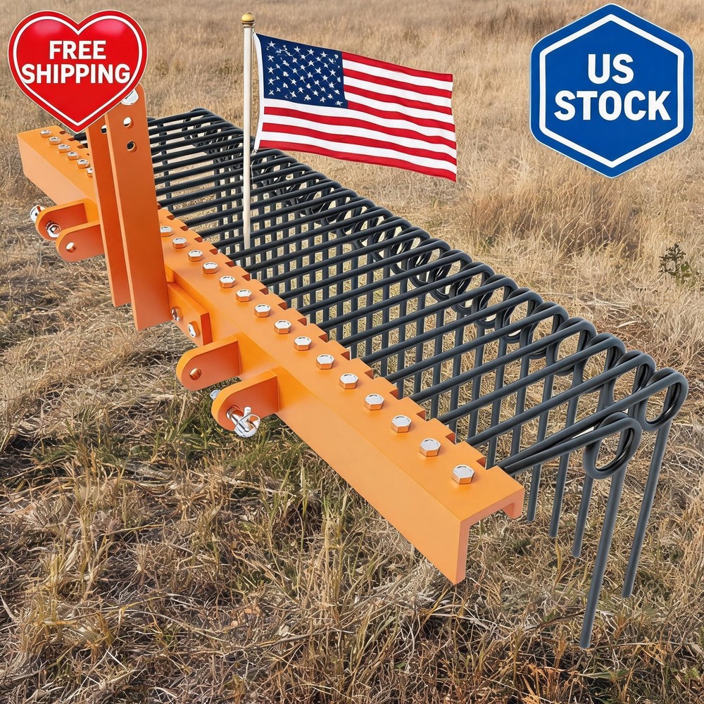 60 in Pine Straw Needle Rake, 3 Point Landscape Rakes Powder Coated Steel