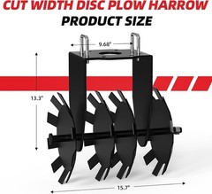 2 PCS ATV UTV Disc Plow Pull Behind Tiller Disc Plough Harrow Black for Tractor