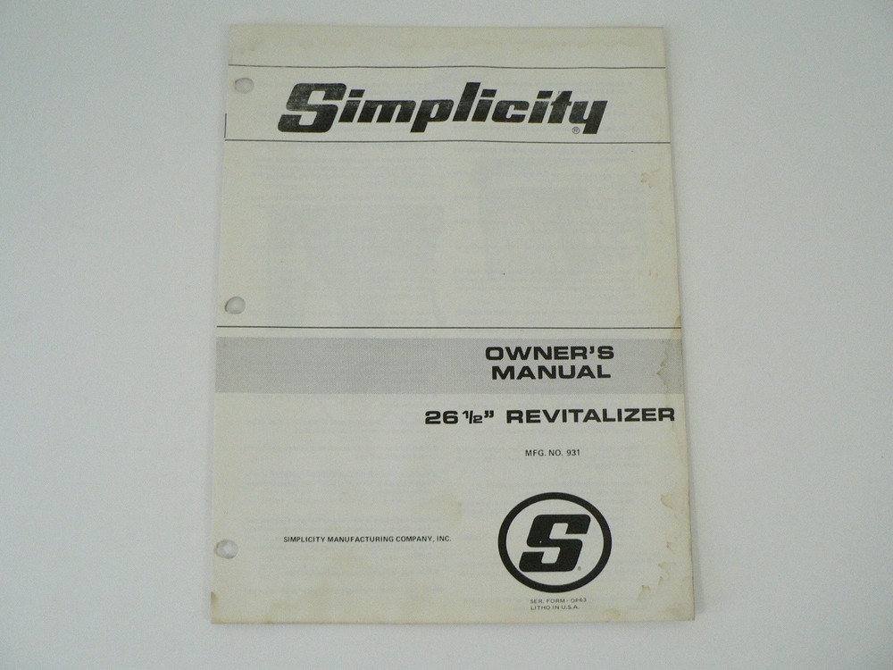 Simplicity 26 1/2” Revitalizer No 931 Operators/Owners Manual
