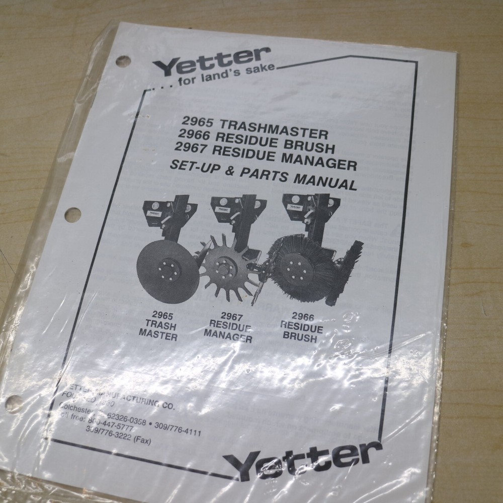 YETTER MODEL 2965 TRASHMASTER 2966 RESIDUE BRUSH 2967 SET UP PARTS MANUAL book