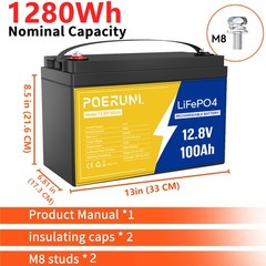 NEW 100Ah 12V LiFePO4 Lithium Battery 1280Wh Built-in BMS 8000+ Deep Cycles