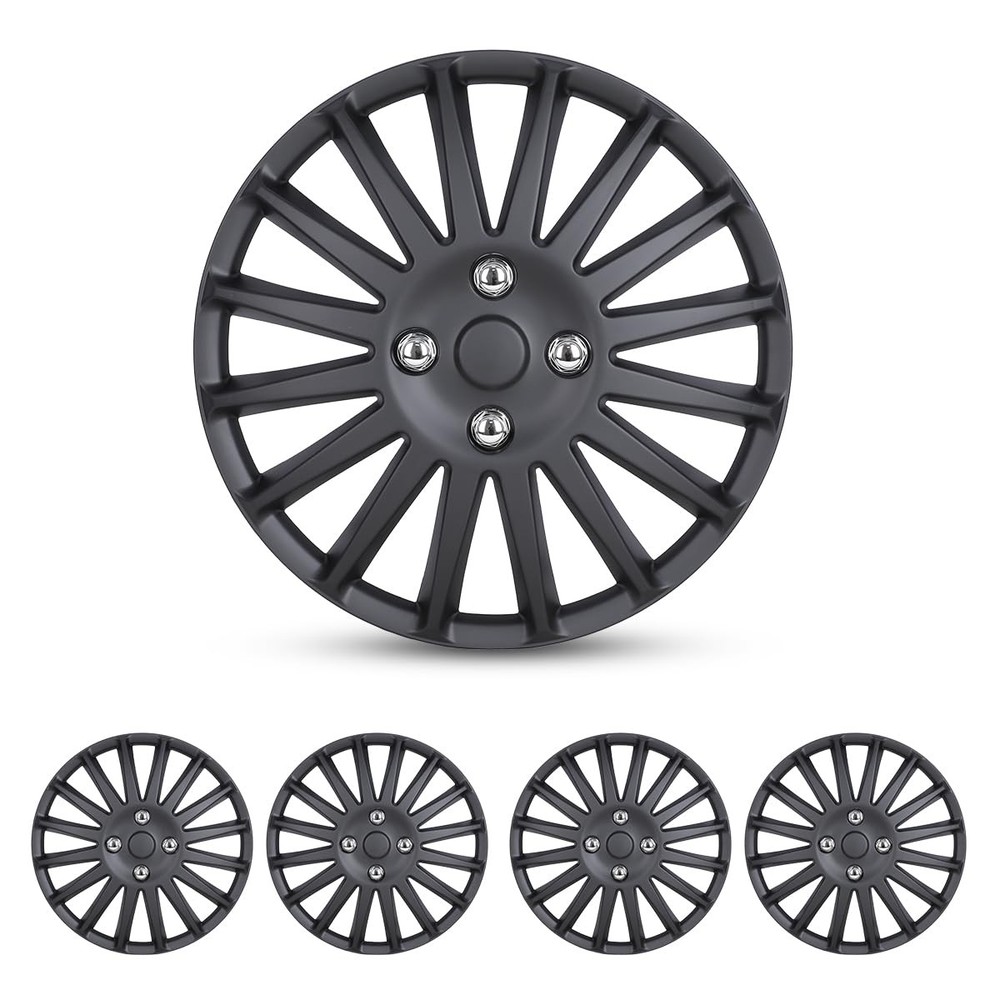 14 Inch Universal Snap On Hubcaps Set of 4 Black Matte