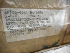Hercules Drive Assy 60825-BS, NOS 1954, US Air Force, 58195 Gear, 60826 Housing