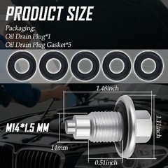 M14x1.5 Magnetic Oil Drain Plug Replacement with 5PCS Oil Drain Color: M14*1.5
