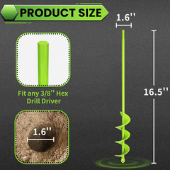 Green Garden Auger Drill Bit for Planting, 1.6″X16.5″ Post Hole Digger & Bulb
