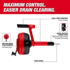 Milwaukee 48-2-57-60 25′ Dual Grip Hand Auger w/ Quick Switch Cable Lock