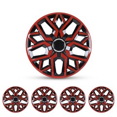 16 Inch Universal Hubcaps Snap On Steel Rims Set 4 Black Red Lacquer